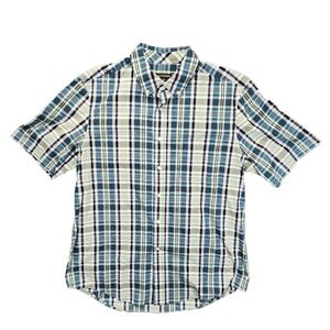 George Mens Blue Green Plaid Short Sleeve Button Down Shirt Size L 42-44